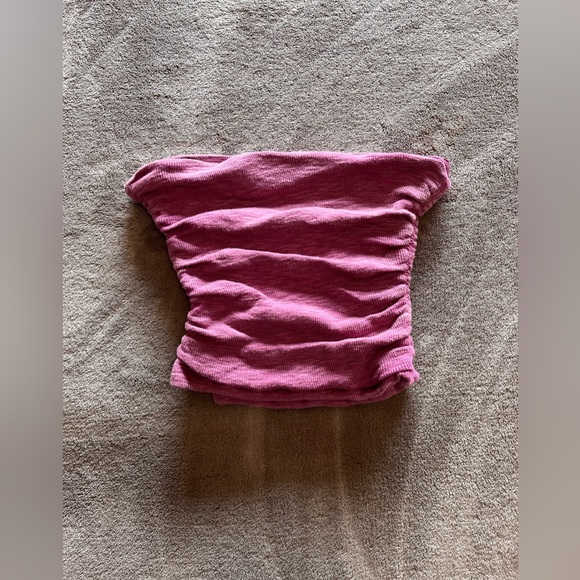 FREE PEOPLE Dusty Rose Textured Tube Top Sleeveless Strapless Ruched Sz XS EUC - Picture 1 of 7